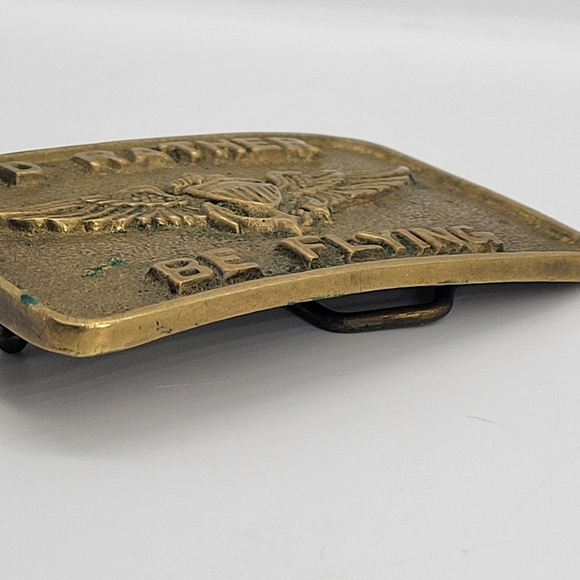 Vintage  "I'D RATHER BE FLYING" Solid Brass Buckle Green Patina Taiwan 849 - Picture 6 of 8